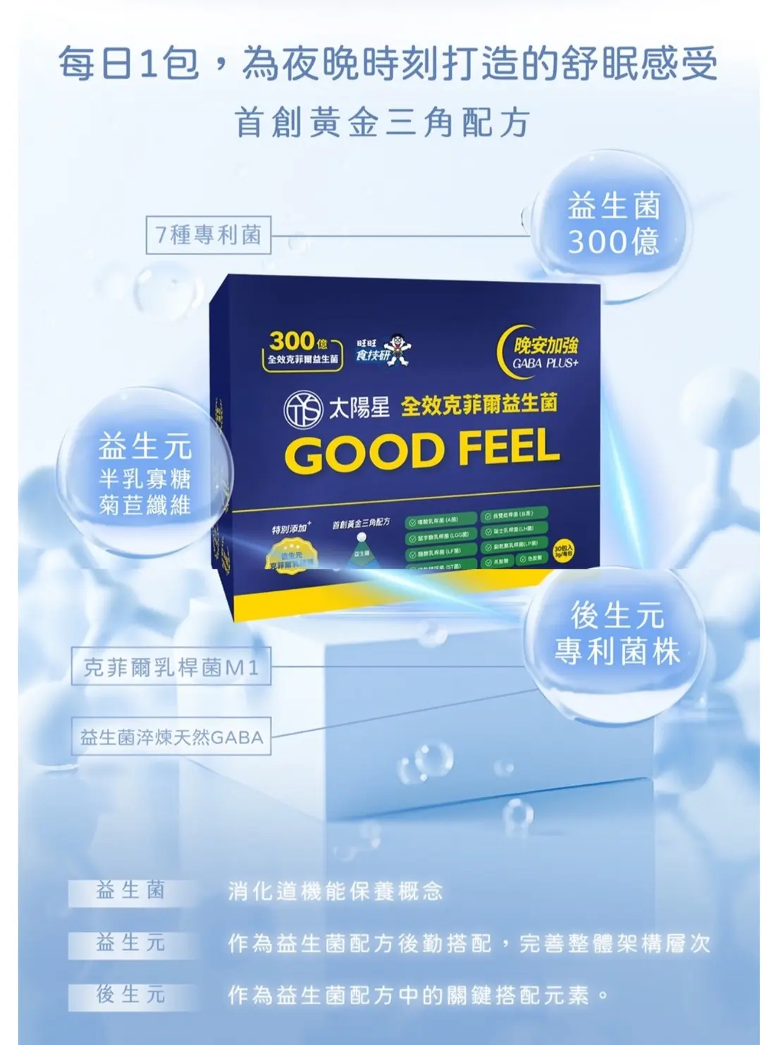 太陽星 全效克菲爾益生菌晚安加強版(3g*30包/盒天然萃取GABA幫助入睡) 圖 6