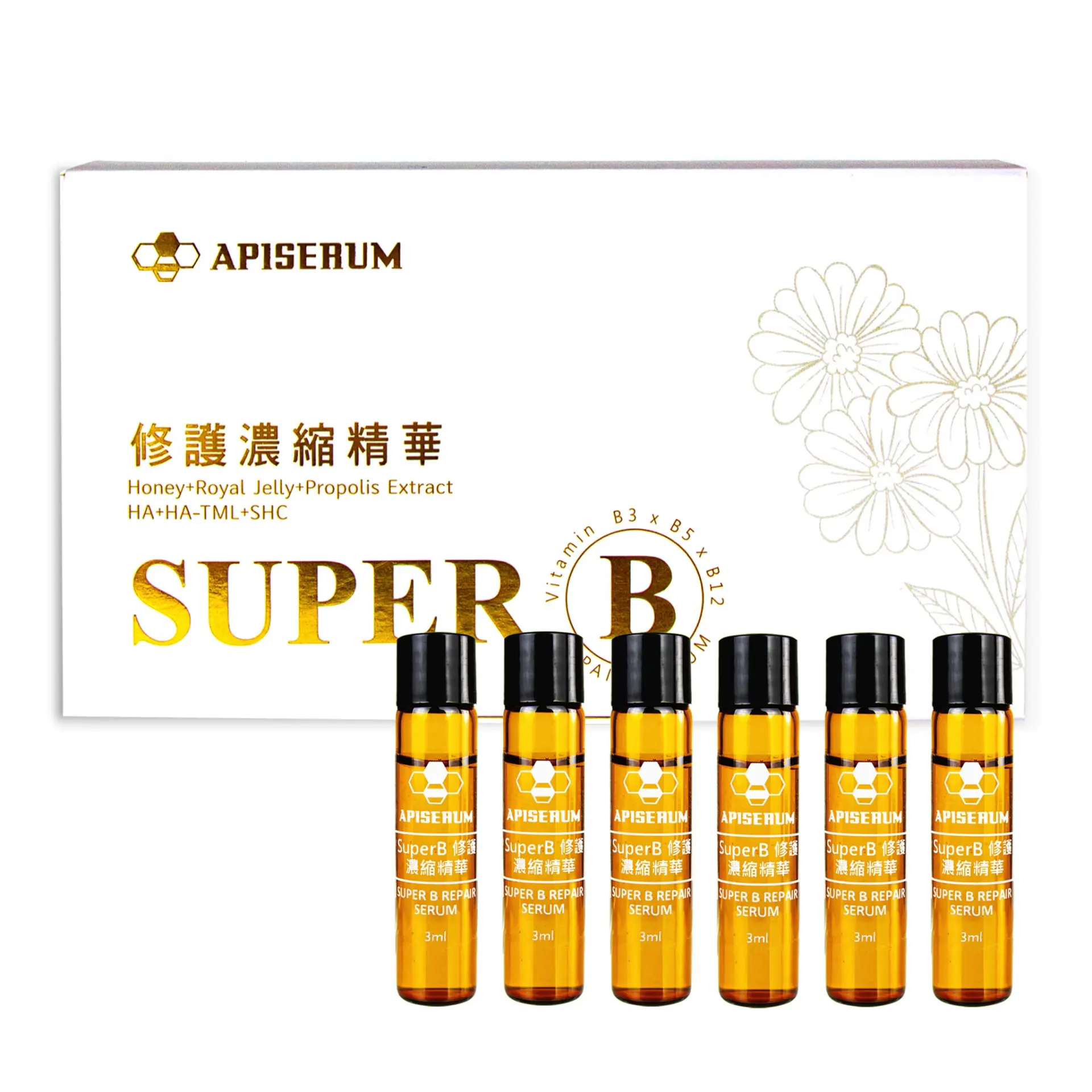 APISERUM 愛比森 Super B修護濃縮精華3mlx6/安瓶精華液/玻尿酸/ 保濕鎖水